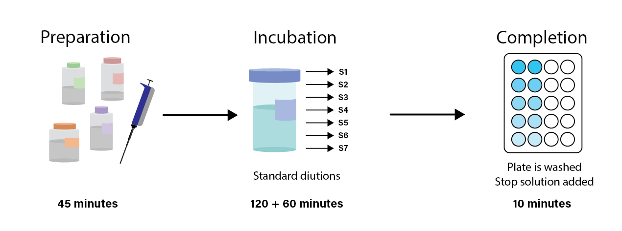 Schematic showing the multi-step Traditional ELISA Kit process